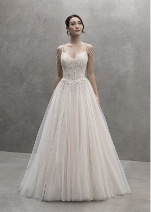 Luxury Ivory Sparkle Tulle Pearls Wedding Dress With Champagne Lining